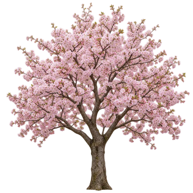 Branching cherry blossom tree covered in pale pink flowers