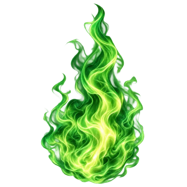 Upright green flame with a lime-colored center and dark emerald edges