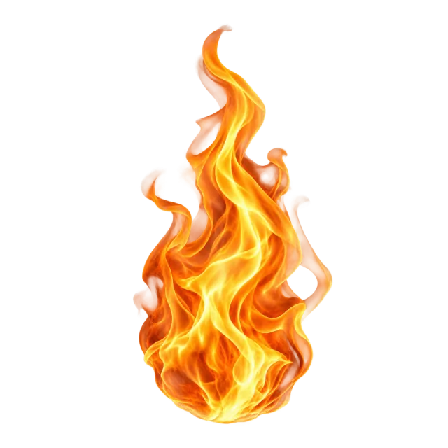 Single upright orange flame with bright yellow inner tongues and curling tips
