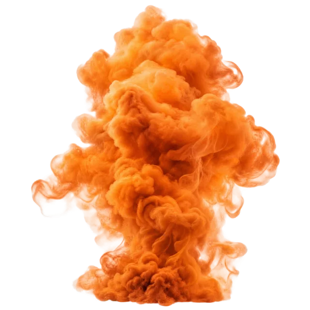 Tall orange smoke cloud with dense billowing folds and soft amber edges