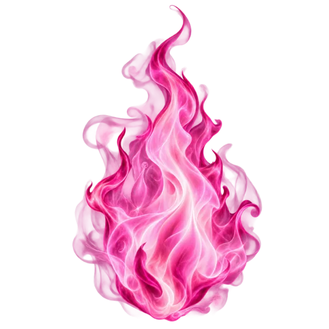 Upright pink flame with pale highlights and curling magenta edges