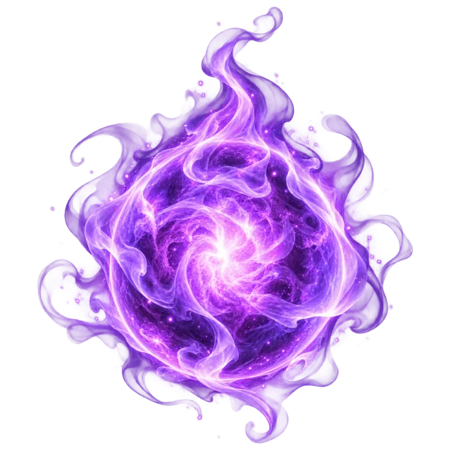 Spherical purple fire effect with a bright swirling center and curling violet flames