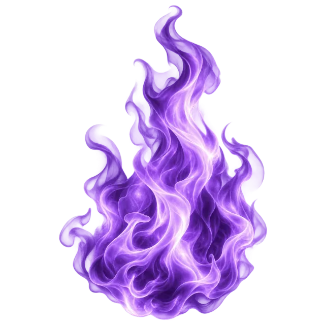 Upright violet flame with pale lavender highlights and curling pointed tips