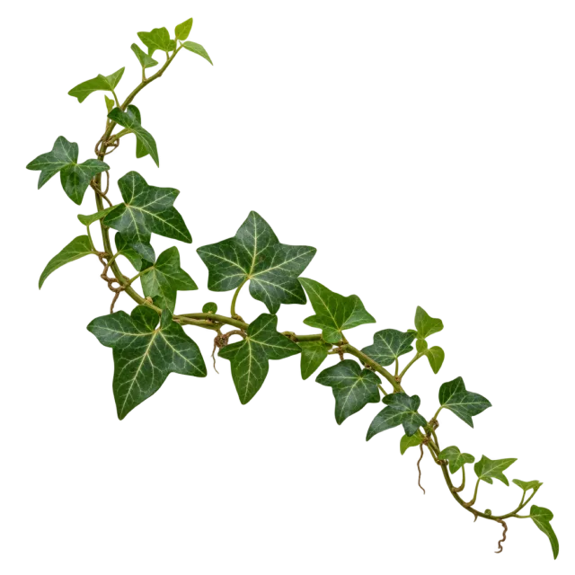 Curving ivy stem with pointed green leaves and delicate trailing tendrils