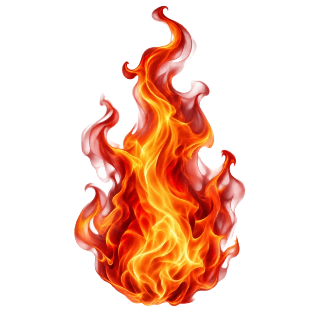 Tall red-edged flame with bright orange and yellow tongues at its center
