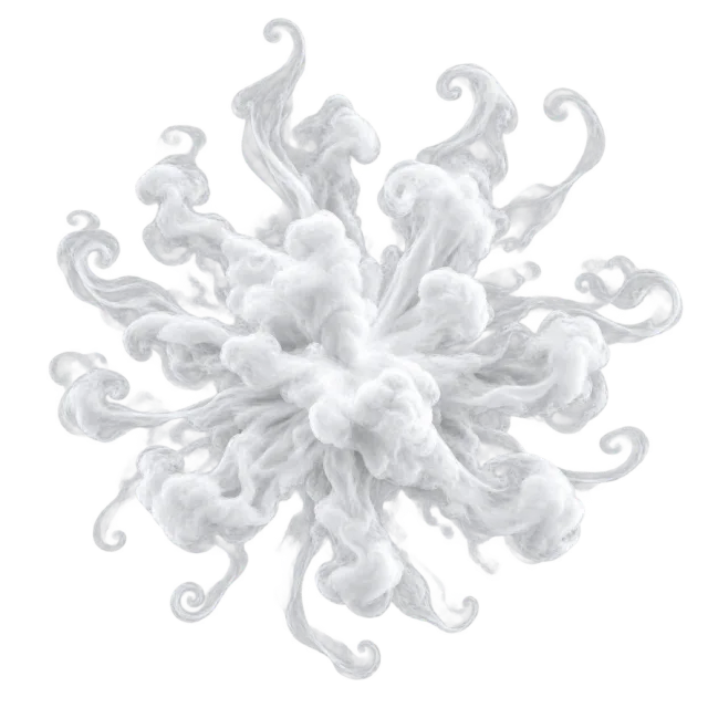 Pale smoke cloud spreading outward in twisting tendrils from a dense center