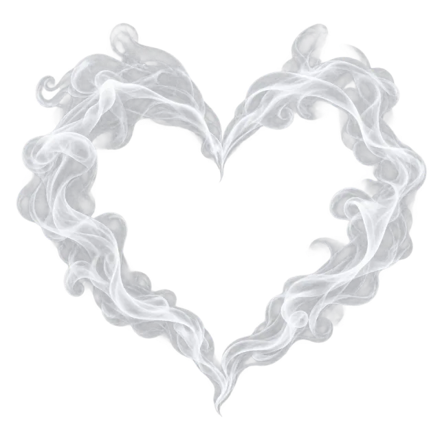 Open heart outline formed from delicate curling white smoke